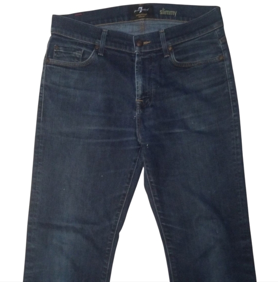 7 For All Mankind Dark Wash 5 Pocket Slimmy Straight Leg Jeans Size 32 - Picture 3 of 10